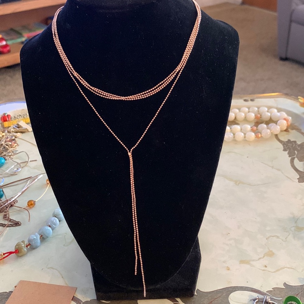 80R Rose Gold Tone Lariat Ball Chain Necklace